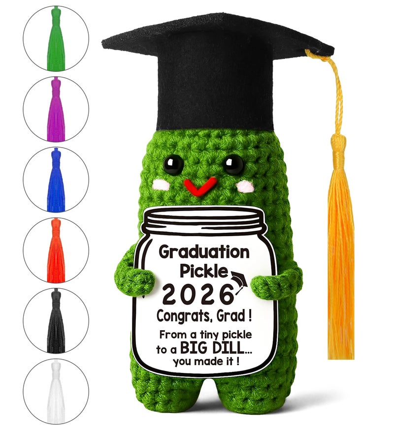 MAMAGIFTREE Graduation Gifts Graduation Decorations 2026 Pickle Funny Handmade Crochet Grad Gifts for Him Her Graduation Cards- Cute Congrats Class High School College Congrats Grad Sign - Image 1