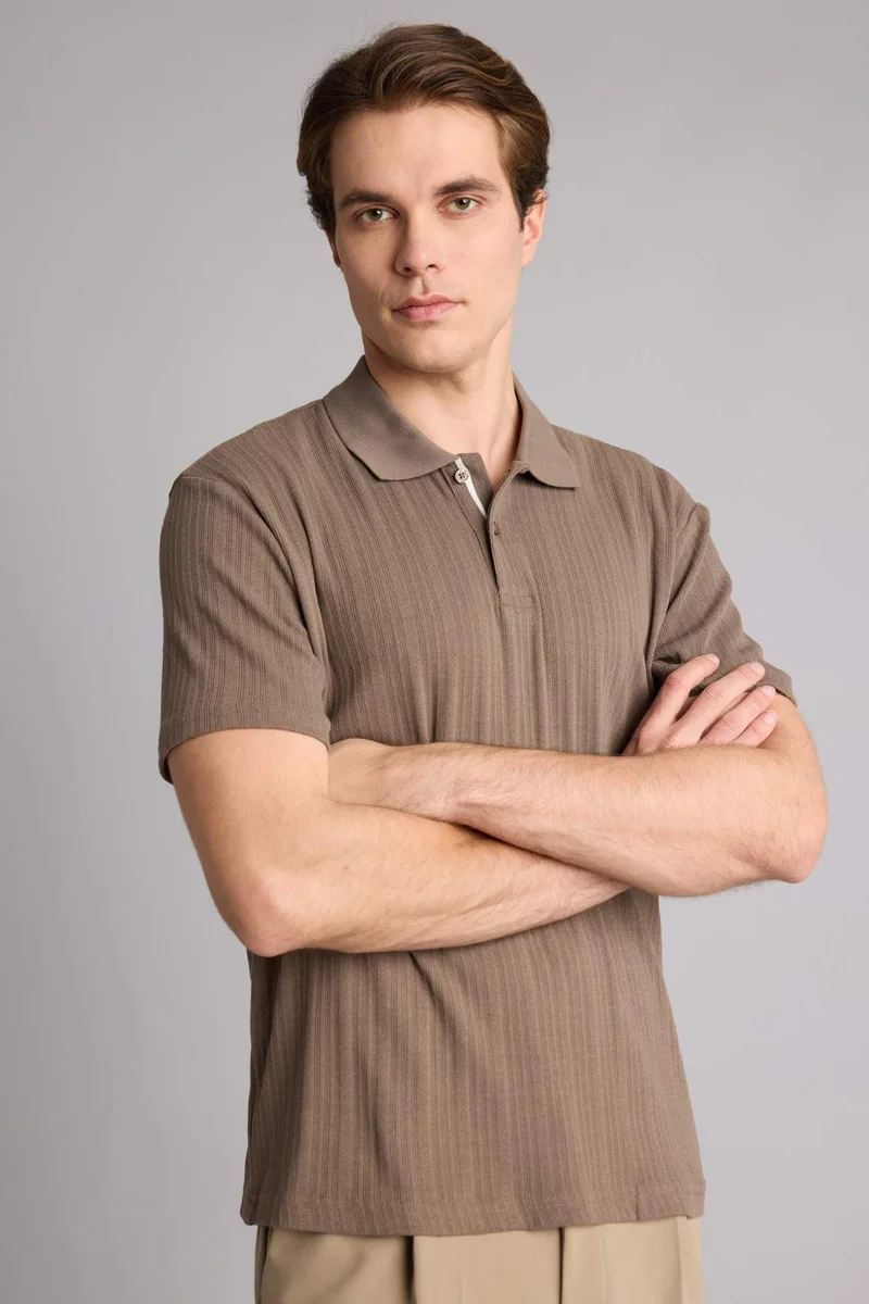 Defacto  Regular Fit Kaki Short Sleeve Polo T-Shirt for Men | Best Price UAE