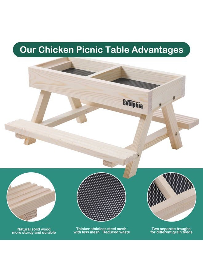 Boulphia Wooden Chicken Picnic Table DIY Chicken Feeder Kit with Mesh Bottom, No Waste, Includes Waterer - Image 3