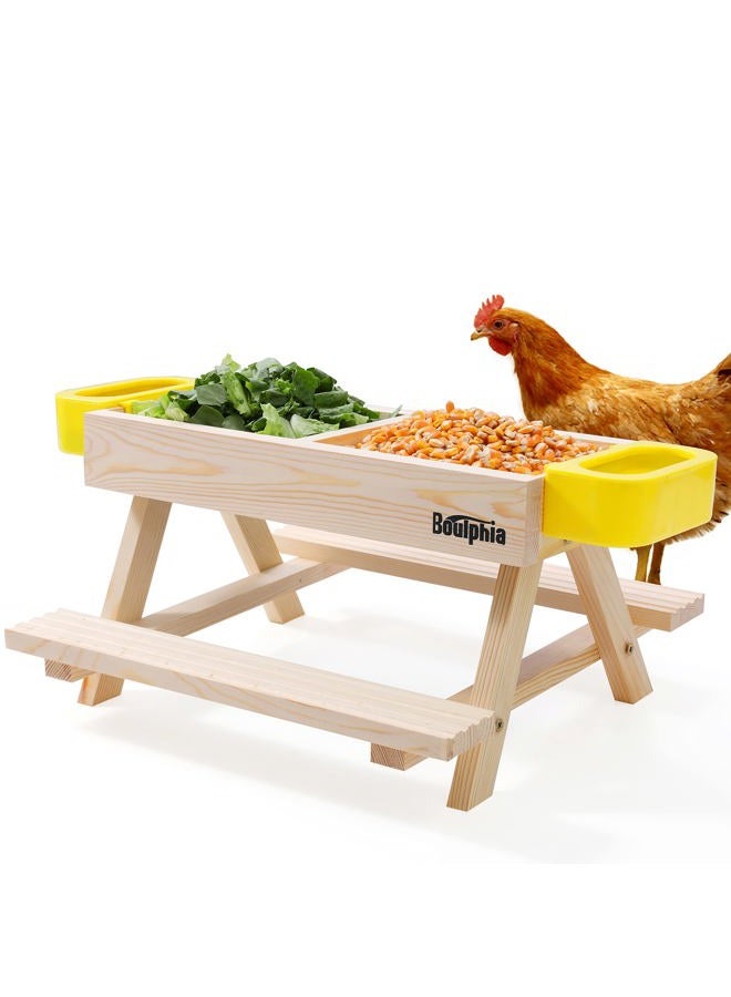 Boulphia Wooden Chicken Picnic Table DIY Chicken Feeder Kit with Mesh Bottom, No Waste, Includes Waterer - Image 1
