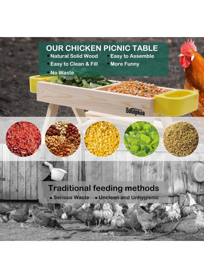 Boulphia Wooden Chicken Picnic Table DIY Chicken Feeder Kit with Mesh Bottom, No Waste, Includes Waterer - Image 2