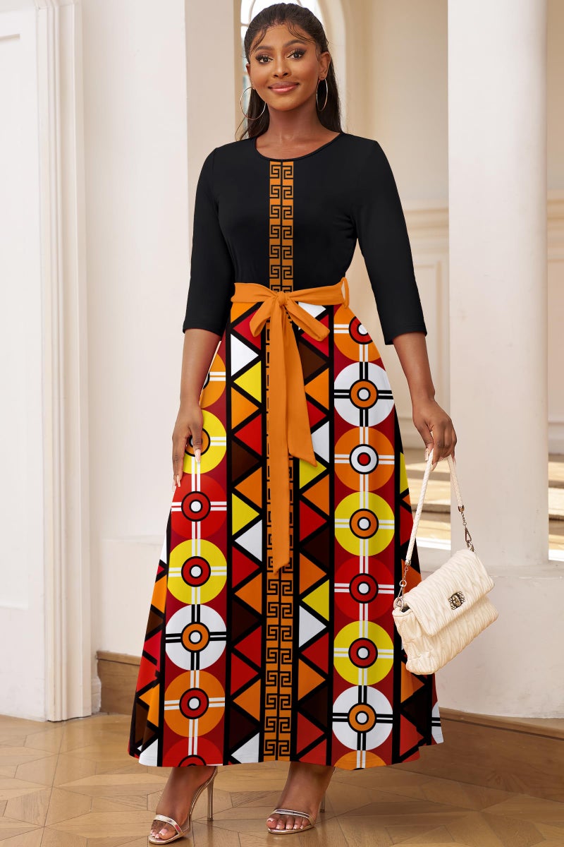FANDEE African Attire for Women Maxi Dresses for Summer Casual, 3/4 Sleeve Formal Dress for Church, Black, L - Image 5