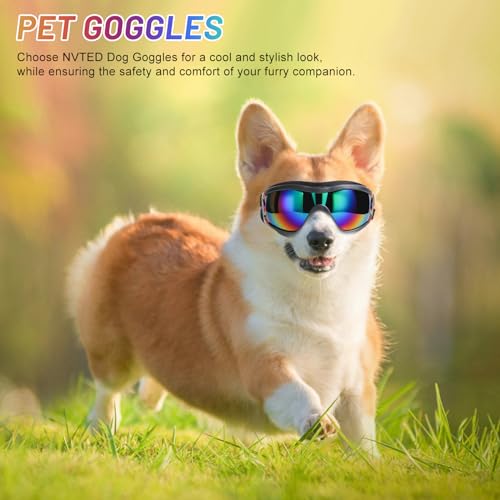 NVTED Dog Sunglasses Dog Goggles, UV Wind Dust Fog Protection Pet Glasses Eye Wear with Adjustable Strap for Medium or Large Size (Laser) - Image 5