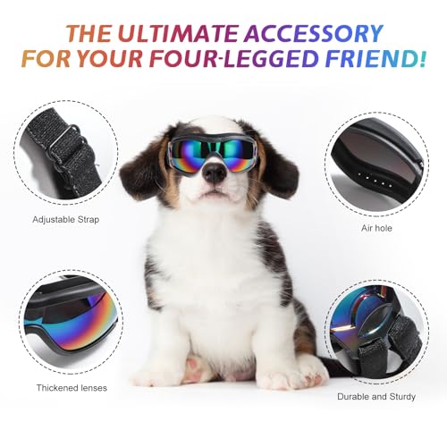 NVTED Dog Sunglasses Dog Goggles, UV Wind Dust Fog Protection Pet Glasses Eye Wear with Adjustable Strap for Medium or Large Size (Laser) - Image 3