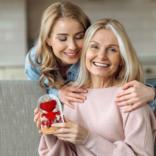 DoraMagic Preserved Rose Flowers Gifts for Her, Real Forever Rose in Glass Dome with Adorable Bear for Girlfriend,Mom,Wife,Grandma on Birthday Anniversary Valentine's Day (Red) - Image 3
