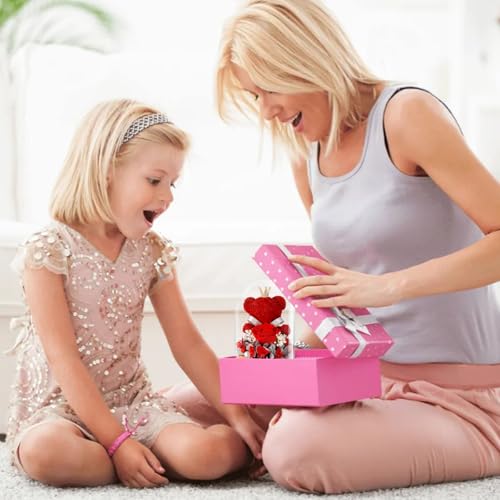 DoraMagic Preserved Rose Flowers Gifts for Her, Real Forever Rose in Glass Dome with Adorable Bear for Girlfriend,Mom,Wife,Grandma on Birthday Anniversary Valentine's Day (Red) - Image 5