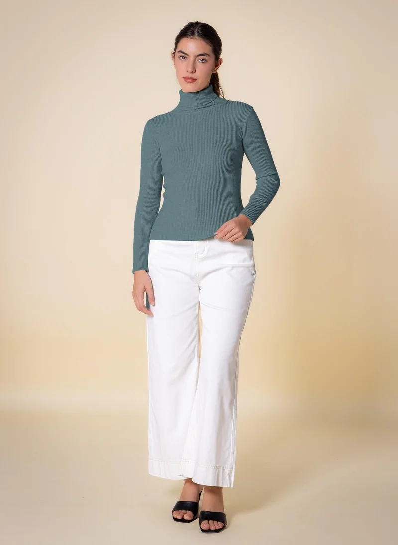 Shapes Light Blue KNITTED HIGH-NECK TOP for Women | Best Price UAE