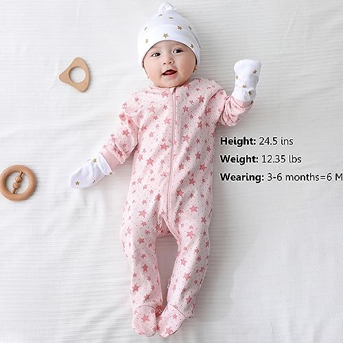MAMIMAKA Baby Girls One-Piece Footies Jumsuit 2-way Zip Cotton Long-Sleeve Romper, 3-6 Months - Image 3