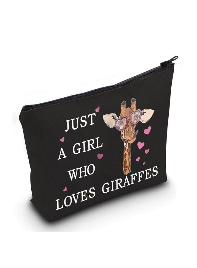 LEVLO Funny Giraffe Cosmetic Bag Animal Lover Gift Just A Girl Who Loves Giraffes Makeup Zipper Pouch Bag Giraffe Lover Gift (Loves Giraffe Black) - Image 1