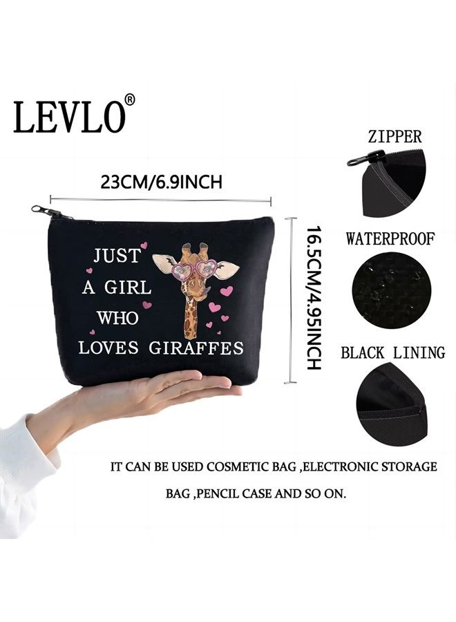 LEVLO Funny Giraffe Cosmetic Bag Animal Lover Gift Just A Girl Who Loves Giraffes Makeup Zipper Pouch Bag Giraffe Lover Gift (Loves Giraffe Black) - Image 2