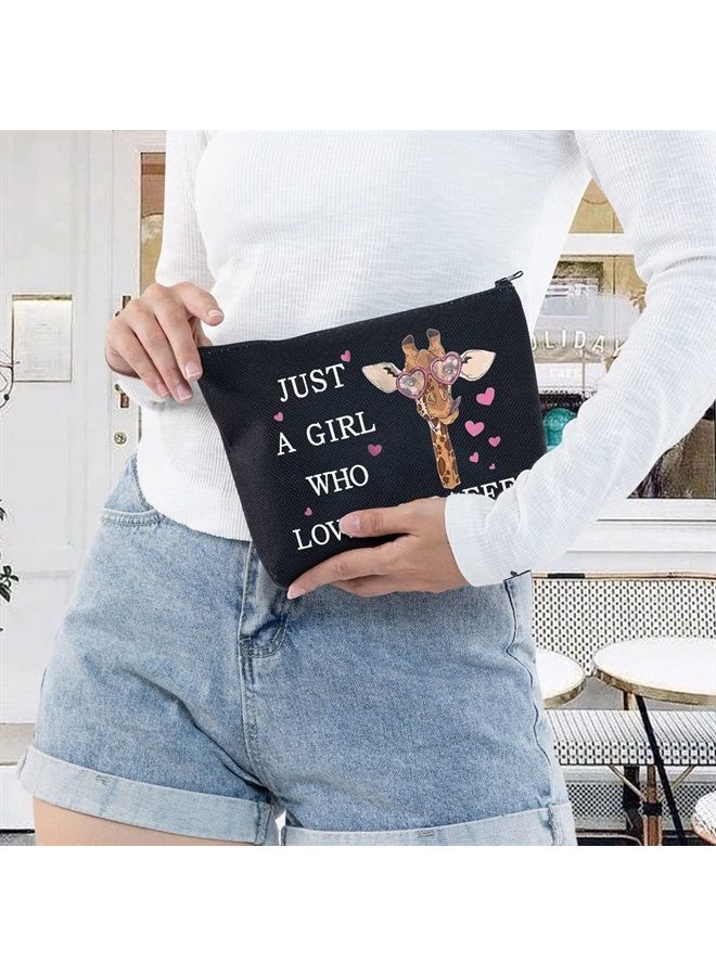 LEVLO Funny Giraffe Cosmetic Bag Animal Lover Gift Just A Girl Who Loves Giraffes Makeup Zipper Pouch Bag Giraffe Lover Gift (Loves Giraffe Black) - Image 5