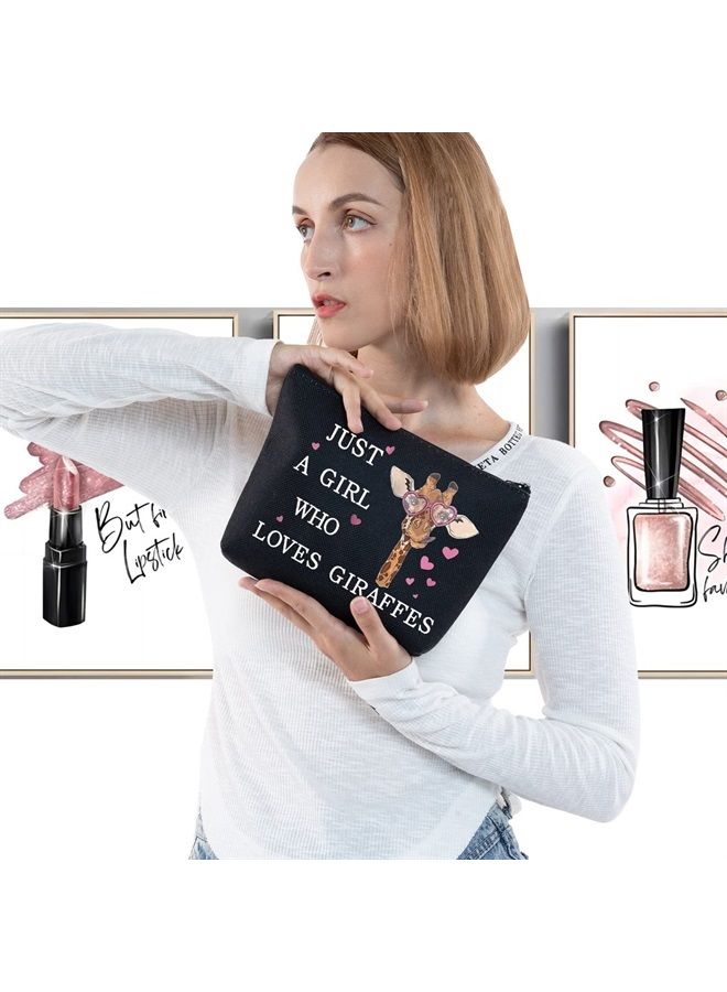 LEVLO Funny Giraffe Cosmetic Bag Animal Lover Gift Just A Girl Who Loves Giraffes Makeup Zipper Pouch Bag Giraffe Lover Gift (Loves Giraffe Black) - Image 3