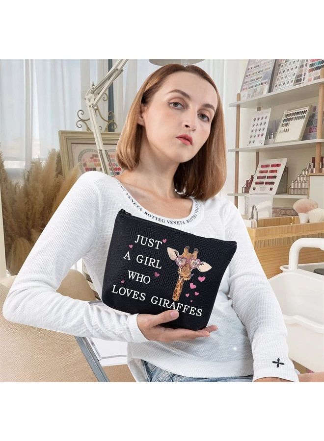 LEVLO Funny Giraffe Cosmetic Bag Animal Lover Gift Just A Girl Who Loves Giraffes Makeup Zipper Pouch Bag Giraffe Lover Gift (Loves Giraffe Black) - Image 4