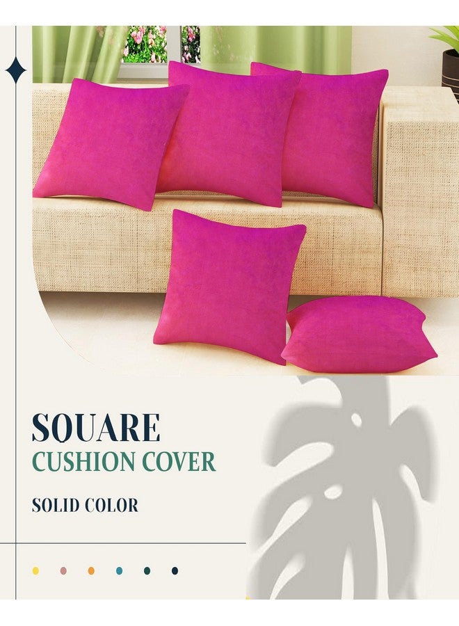 IVAZA Velvet Decorative Cushion Cover 24x24 Inch - Set of 5, Soft Solid Square Throw Pillow Covers for Sofa, Living Room or Home Decor - 60x60cm Hot Pink - Image 3