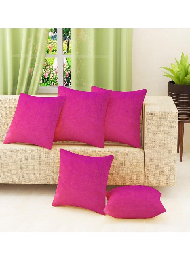 IVAZA Velvet Decorative Cushion Cover 24x24 Inch - Set of 5, Soft Solid Square Throw Pillow Covers for Sofa, Living Room or Home Decor - 60x60cm Hot Pink - Image 1