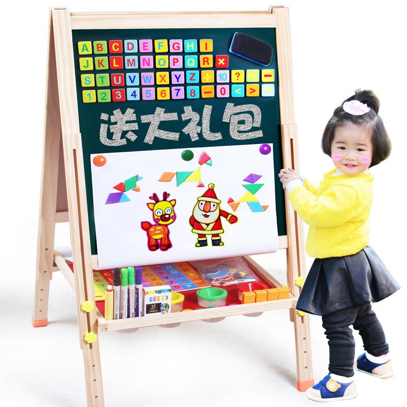 Wooden Solid Wood Magnetic Double-Sided Drawing Board Easel Home Teaching Writing Whiteboard Handwriting Drawing Small Blackboard - Image 1