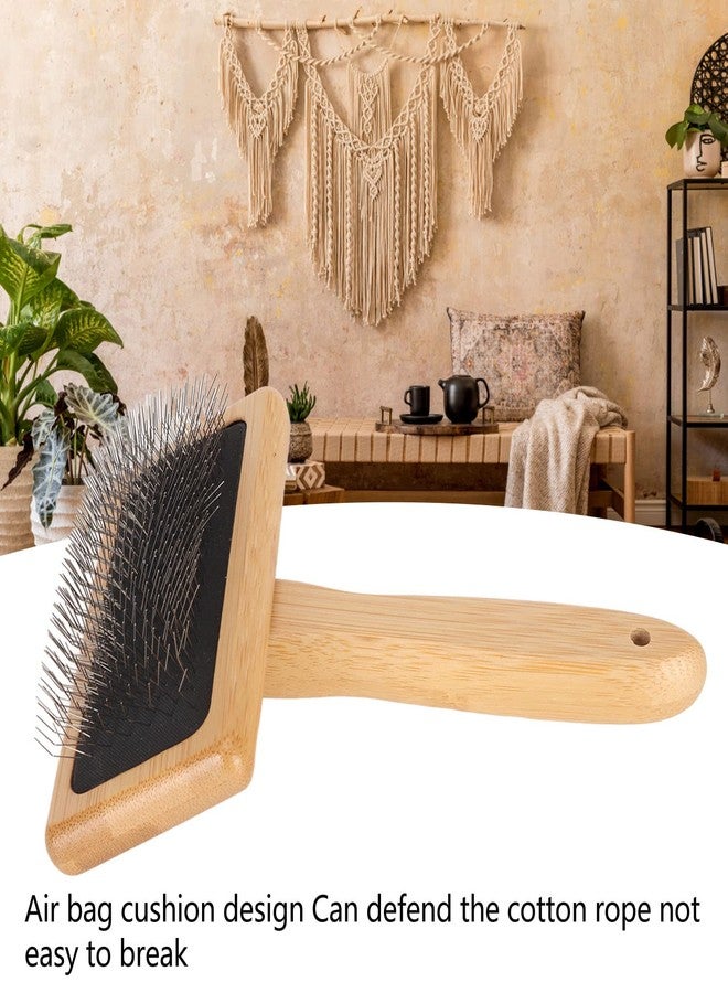 Fockety Sheepskin Wool Brush, Sheepskin Wool Wire Brush with Hole Cushion, Macrame Slicker Comb Pet Slicker Brush with Wood Handle for Grooming, Removing Shedding and Dirt (L) - Image 3