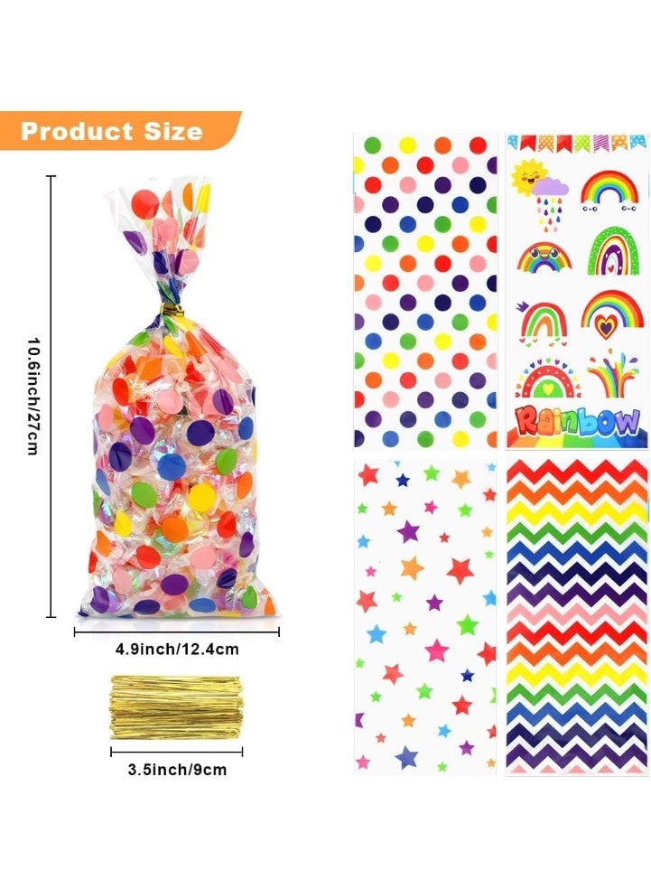100 Pcs Candy Bags,Rainbow Cellophane Bags,Plastic Gift Bags with Twist Ties for Ramadan Gifts, Birthday,Party Favor Supplies - Image 4