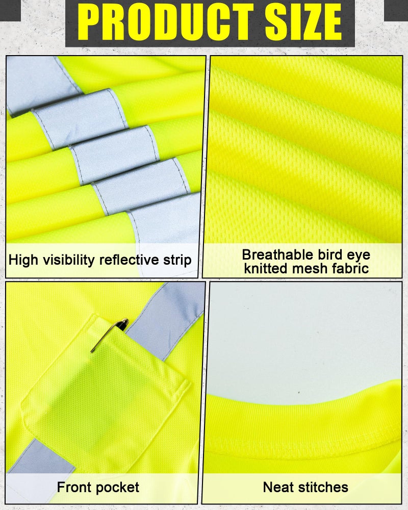 JaGely 6 Pcs Safety Reflective Shirts Short Sleeve Bulk Hi Vis T-shirt High Visibility Construction Work Shirts with Pocket(Large) - Image 3