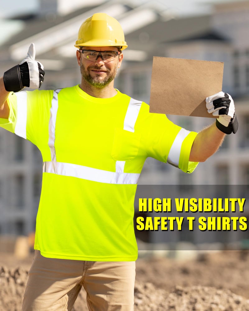 JaGely 6 Pcs Safety Reflective Shirts Short Sleeve Bulk Hi Vis T-shirt High Visibility Construction Work Shirts with Pocket(Large) - Image 5