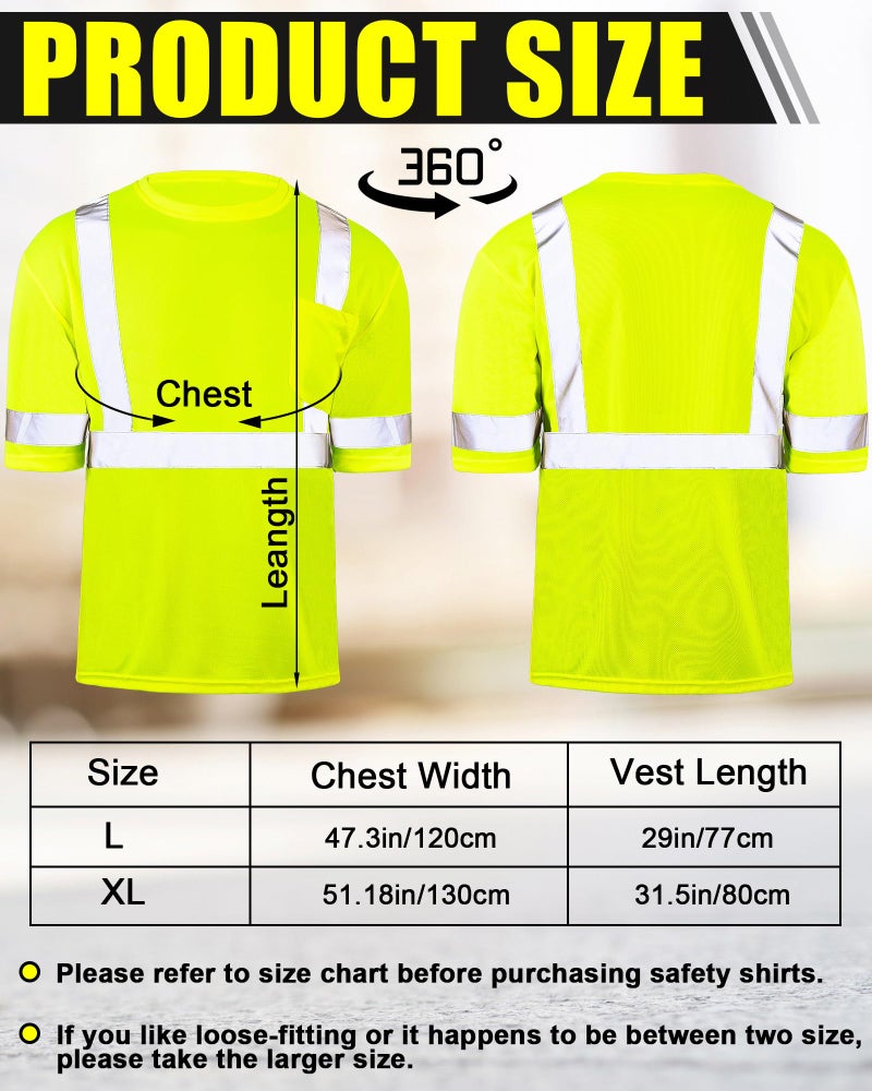 JaGely 6 Pcs Safety Reflective Shirts Short Sleeve Bulk Hi Vis T-shirt High Visibility Construction Work Shirts with Pocket(Large) - Image 2