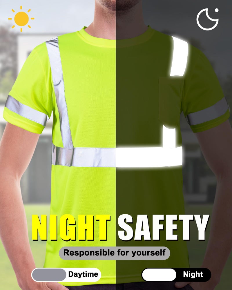 JaGely 6 Pcs Safety Reflective Shirts Short Sleeve Bulk Hi Vis T-shirt High Visibility Construction Work Shirts with Pocket(Large) - Image 4