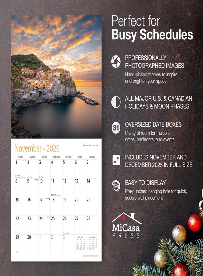 MICASA PRESS European Destinations 2026 Wall Calendar 12 Month | 12" x 24" Open | Thick & Sturdy Paper |Giftable | Travel Europe Calendar 2026 - Image 2