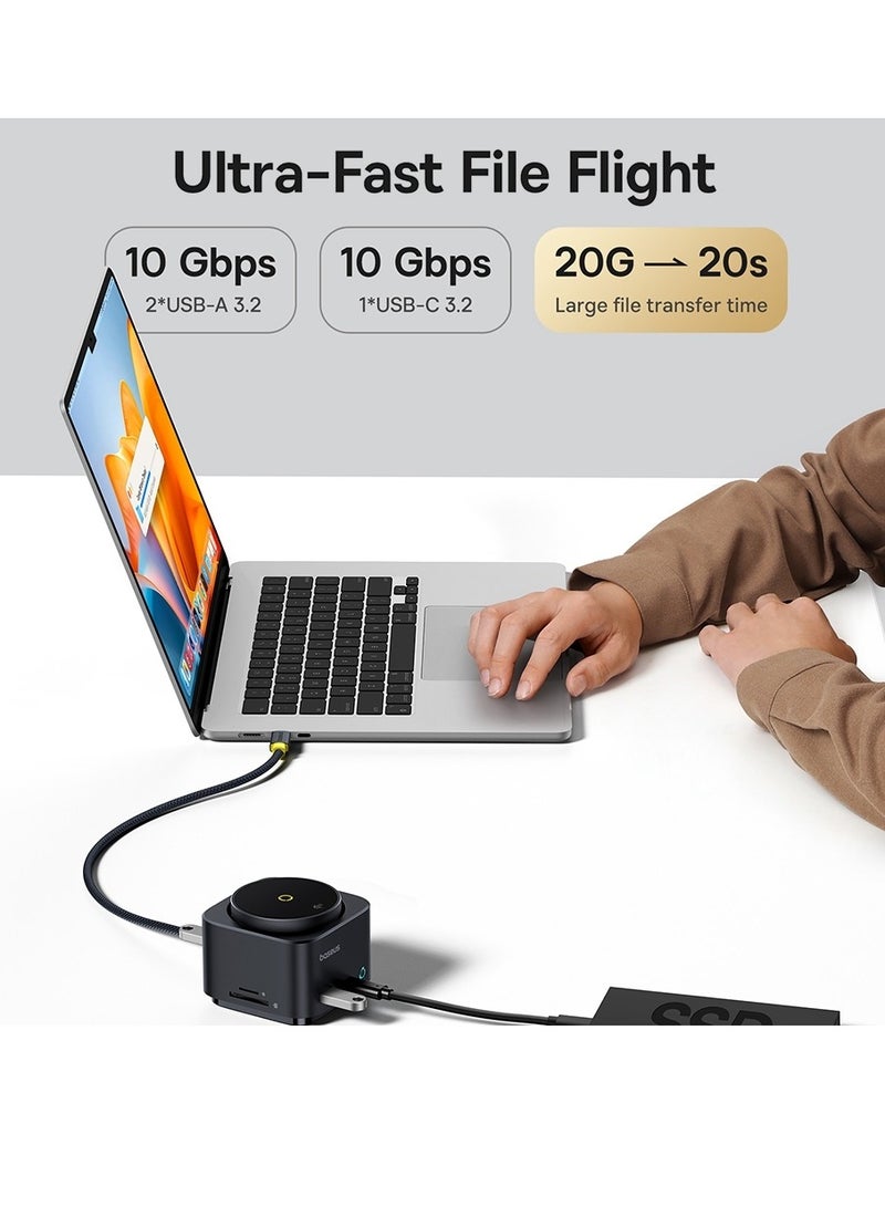بيسوس محطات شحن مغناطيسية 7 في 1 مع شاحن لاسلكي بقوة 15 واط لمغ سيف، محور USB-C مع HDMI بدقة 4K@60Hz، توصيل طاقة 100 واط، منافذ USB بسرعة 10 جيجابت في الثانية، قارئ بطاقات SD، متوافق مع آيفون 16/15، ماك بوك، ديل، HP، سيرفيس، لابتوبات، أجهزة لوحية، وأكثر، حل شحن سريع ونقل بيانات عالي السرعة - Image 5