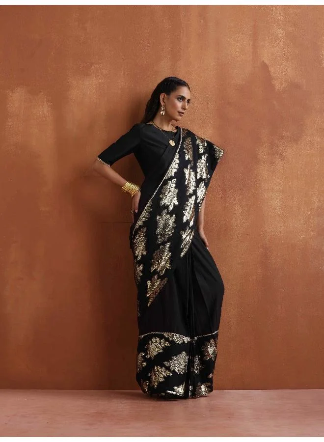 ترو برونز trueBrowns Black Metallic Ready To Wear Saree