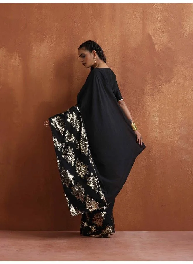 ترو برونز trueBrowns Black Metallic Ready To Wear Saree