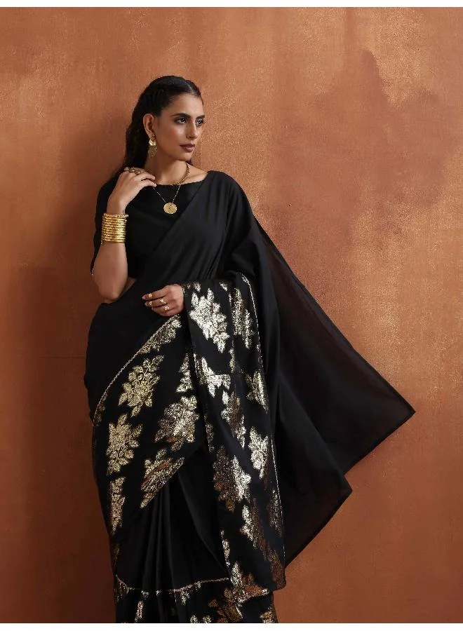 ترو برونز trueBrowns Black Metallic Ready To Wear Saree