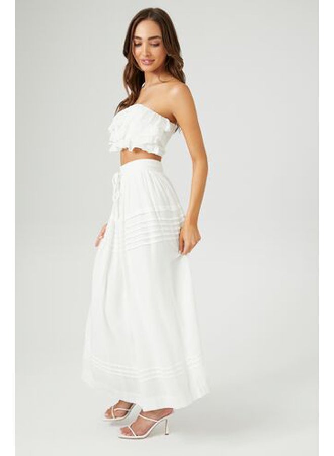 FOREVER 21 White Ruffle Strapless Crop Top and Maxi Skirt Set - Image 2