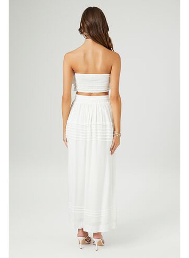 FOREVER 21 White Ruffle Strapless Crop Top and Maxi Skirt Set - Image 3