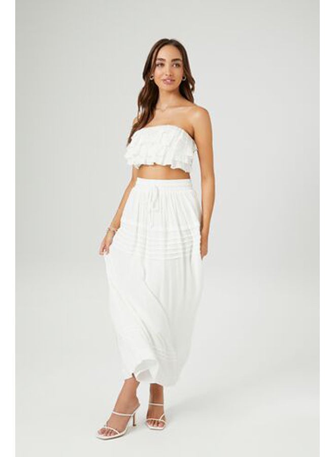FOREVER 21 White Ruffle Strapless Crop Top and Maxi Skirt Set - Image 1