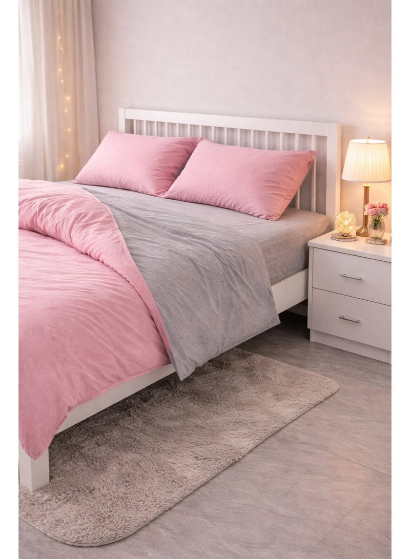 Lovstro 100% Cotton Duvet Cover Set, 4pcs, Certified toxin-free, King Size, Reversible, Soft Bedding Sheets, 1 Duvet Cover With Zipper 220x240cm, 1 Fitted Sheet, 2 Pillowcases (Pink & Grey) - Image 2