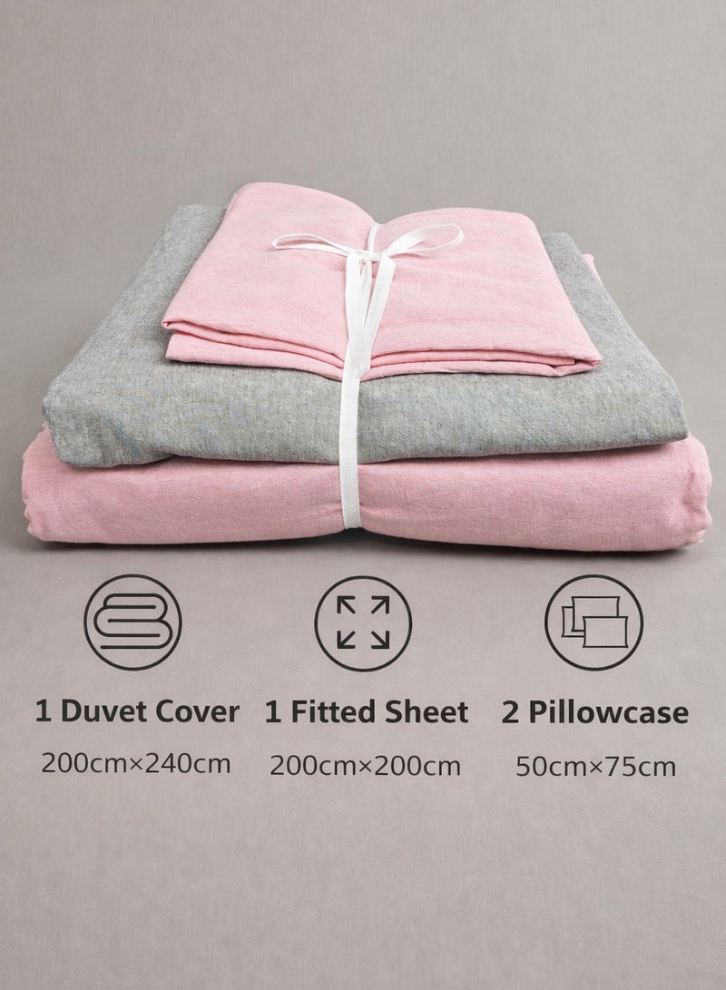 Lovstro 100% Cotton Duvet Cover Set, 4pcs, Certified toxin-free, King Size, Reversible, Soft Bedding Sheets, 1 Duvet Cover With Zipper 220x240cm, 1 Fitted Sheet, 2 Pillowcases (Pink & Grey) - Image 3