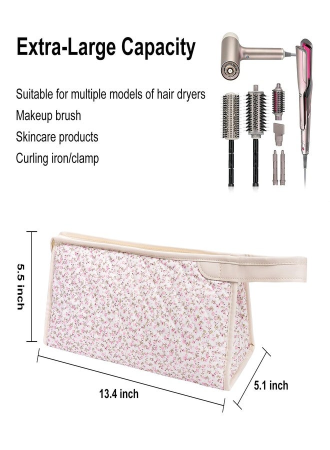 idoltimes Quilted Hair Tools Travel Bag, Compatible with Dyson Airwrap Styler, Portable Cotton Floral Organizer Case for Shark FlexStyle Attachments Storage, Petite Floral - Image 3