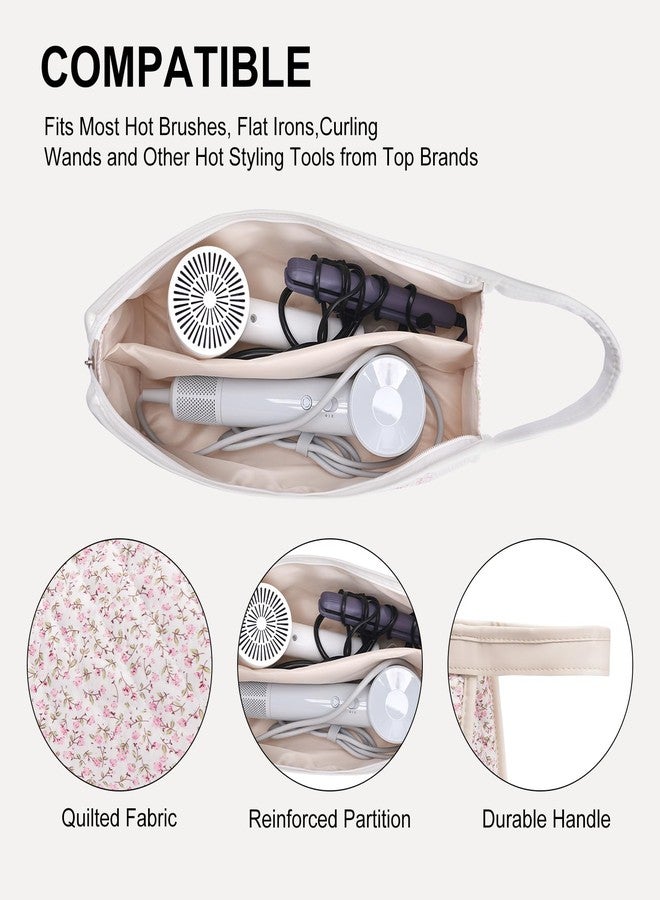 idoltimes Quilted Hair Tools Travel Bag, Compatible with Dyson Airwrap Styler, Portable Cotton Floral Organizer Case for Shark FlexStyle Attachments Storage, Petite Floral - Image 5
