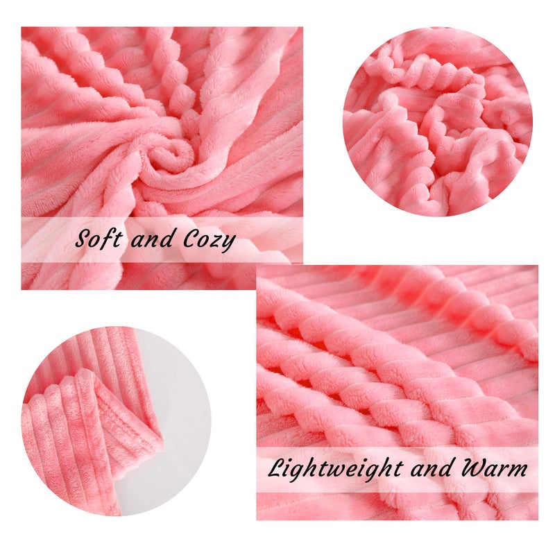 NTBAY Plush Flannel Twin Bed Blanket, 60X80 Inches Soft and Warm Lightweight Blanket with Striped Texture Bed Blanket for Couch Sofa Bed All Seasons, 60"x80", Pink - Image 4