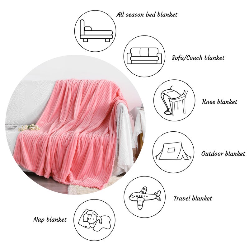 NTBAY Plush Flannel Twin Bed Blanket, 60X80 Inches Soft and Warm Lightweight Blanket with Striped Texture Bed Blanket for Couch Sofa Bed All Seasons, 60"x80", Pink - Image 3