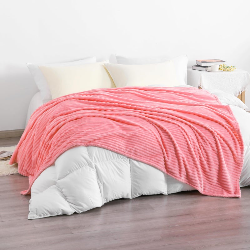 NTBAY Plush Flannel Twin Bed Blanket, 60X80 Inches Soft and Warm Lightweight Blanket with Striped Texture Bed Blanket for Couch Sofa Bed All Seasons, 60"x80", Pink - Image 2
