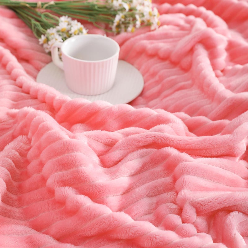 NTBAY Plush Flannel Twin Bed Blanket, 60X80 Inches Soft and Warm Lightweight Blanket with Striped Texture Bed Blanket for Couch Sofa Bed All Seasons, 60"x80", Pink - Image 5