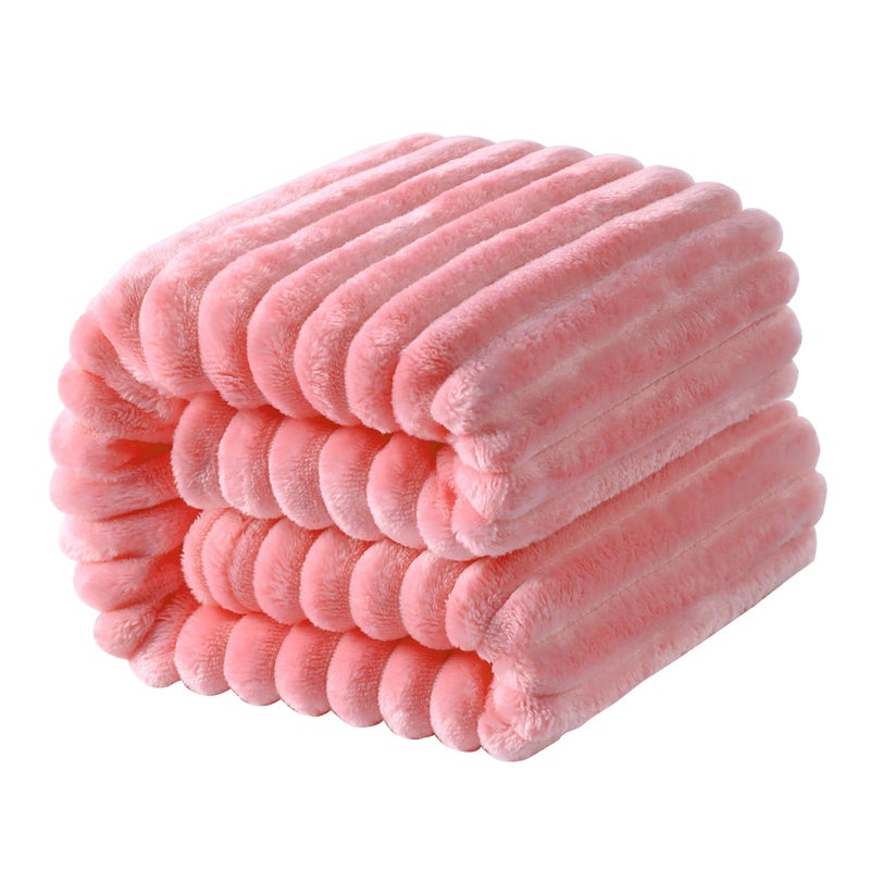NTBAY Plush Flannel Twin Bed Blanket, 60X80 Inches Soft and Warm Lightweight Blanket with Striped Texture Bed Blanket for Couch Sofa Bed All Seasons, 60"x80", Pink - Image 1