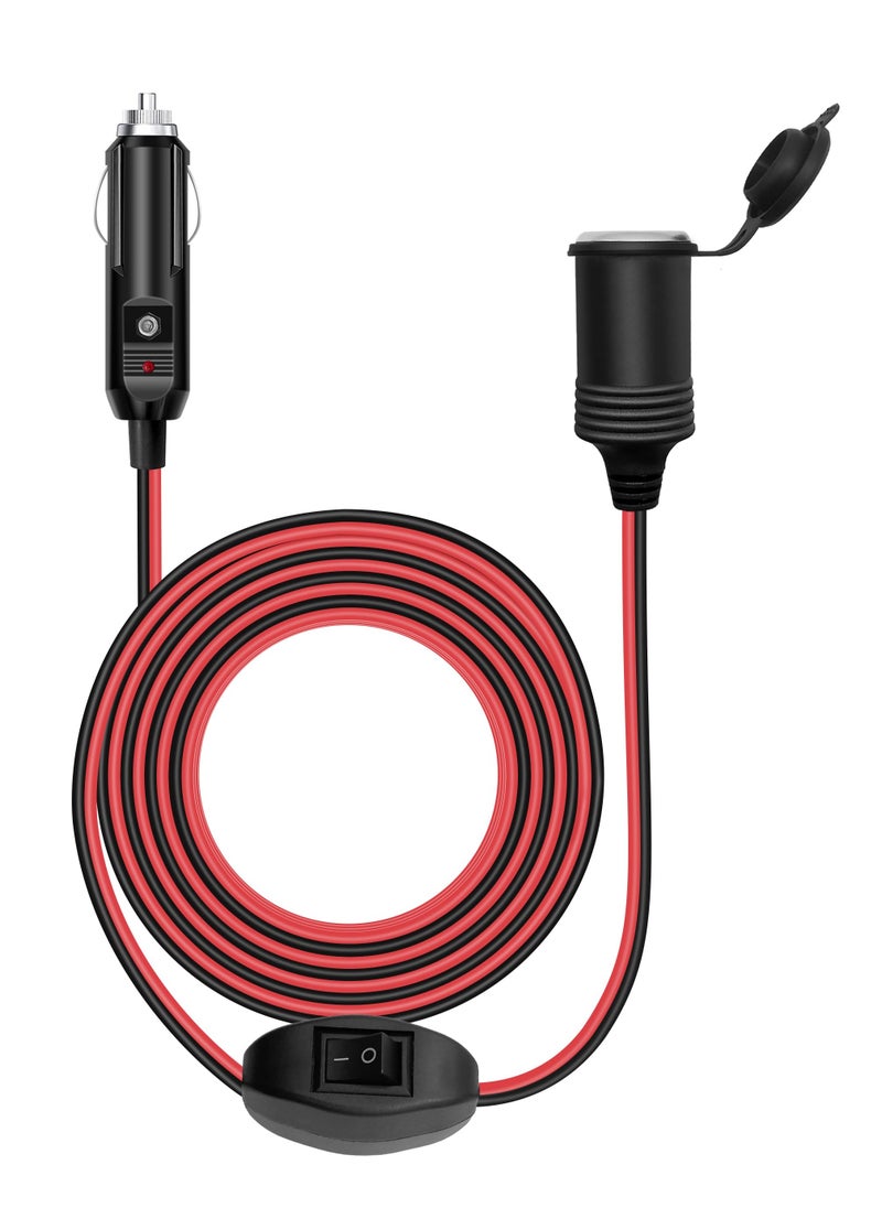 KASTWAVE 2M/6.5FT 12V Car Cigarette Lighter Extension Cord with Switch 17AWG, 12V/24V Male Plug to Female Socket Heavy Duty Extension Cable with 15A Fuse and LED Lights  - Image 1