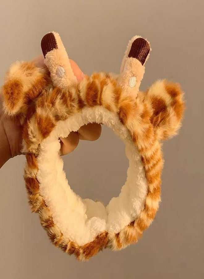 LJJCSFF 2 Pcs Giraffe Hairband Giraffe Makeup Headband Washing Face Hair Band Fluffy Skincare Headbands Spa Shower Head Wrap For Women Girls - Image 4