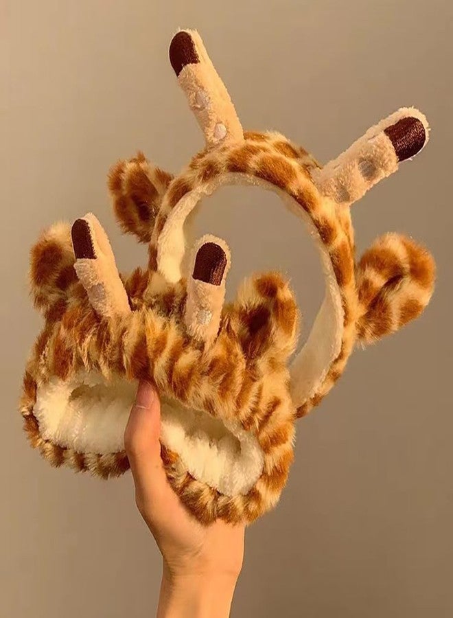 LJJCSFF 2 Pcs Giraffe Hairband Giraffe Makeup Headband Washing Face Hair Band Fluffy Skincare Headbands Spa Shower Head Wrap For Women Girls - Image 3