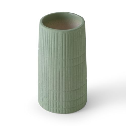 PUREZENTO Green 'BlushGroove' Ceramic Ribbed Vase - 5 Inch (Pack of 1) | Decorative Ribbed Vase for Dried Flowers & Pampas Grass | Centerpiece Vases for Modern Home Decor, Living Room, Office Decor - Image 2