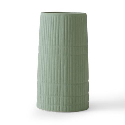 PUREZENTO Green 'BlushGroove' Ceramic Ribbed Vase - 5 Inch (Pack of 1) | Decorative Ribbed Vase for Dried Flowers & Pampas Grass | Centerpiece Vases for Modern Home Decor, Living Room, Office Decor - Image 3