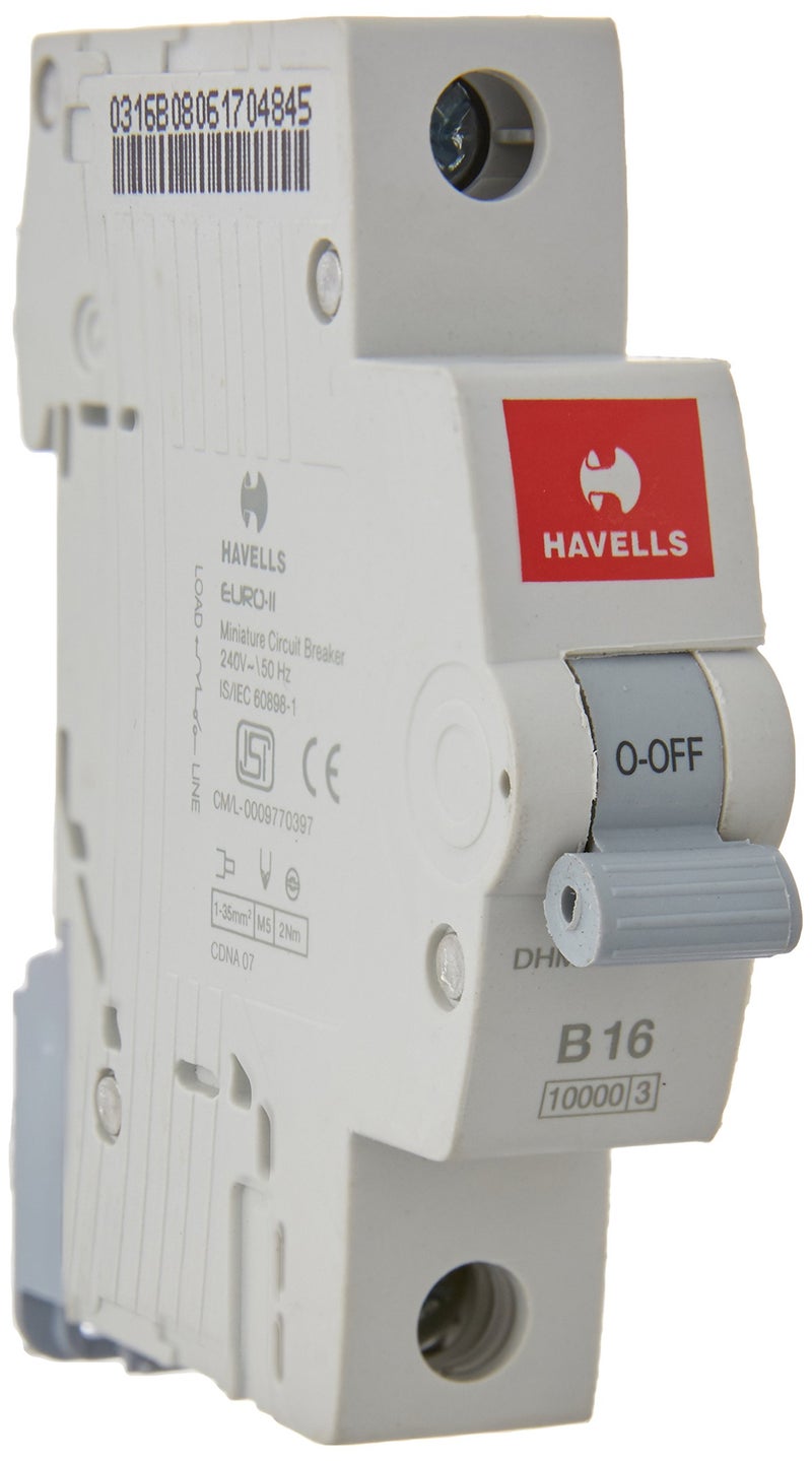 Havells DHMGBSPF016 PVC Plastic 16A MCB SP B Curve (White) - Image 1