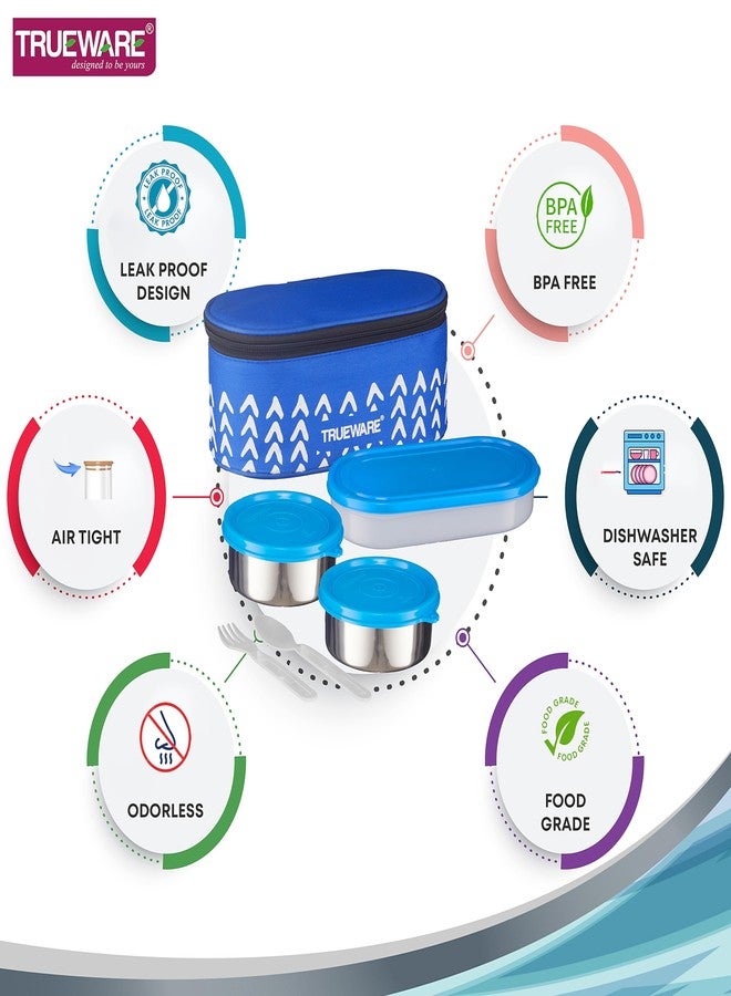 Trueware علبة غداء ترووير إيليت برينت | حاويتان من الفولاذ المقاوم للصدأ سعة 300 مل لكل منهما + حاوية واحدة للخبز (بولي بروبيلين) سعة 500 مل | حاويات مانعة للتسرب من الفولاذ المقاوم للصدأ | خفيفة الوزن | آمنة للغسل في غسالة الأطباق | سهلة الحمل | مانعة للتسرب - Image 3